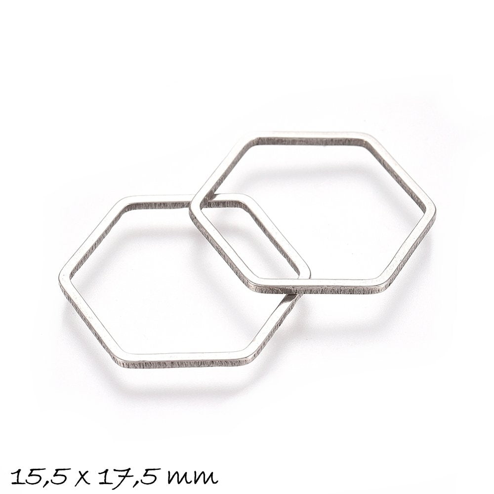 2 Stück Verbinder Gussform für Ice Resin in silber aus Edelstahl, 14 x 12 mm, Giessharz Harz Form, Hexagon
