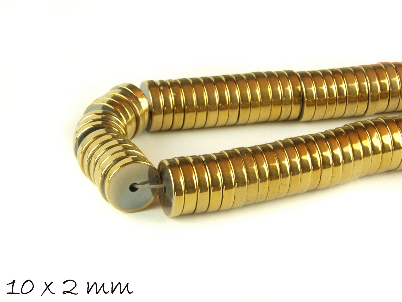 10 Stück Hämatit Perlen, Scheibe, verschiedene Farben, 10 x 2 mm