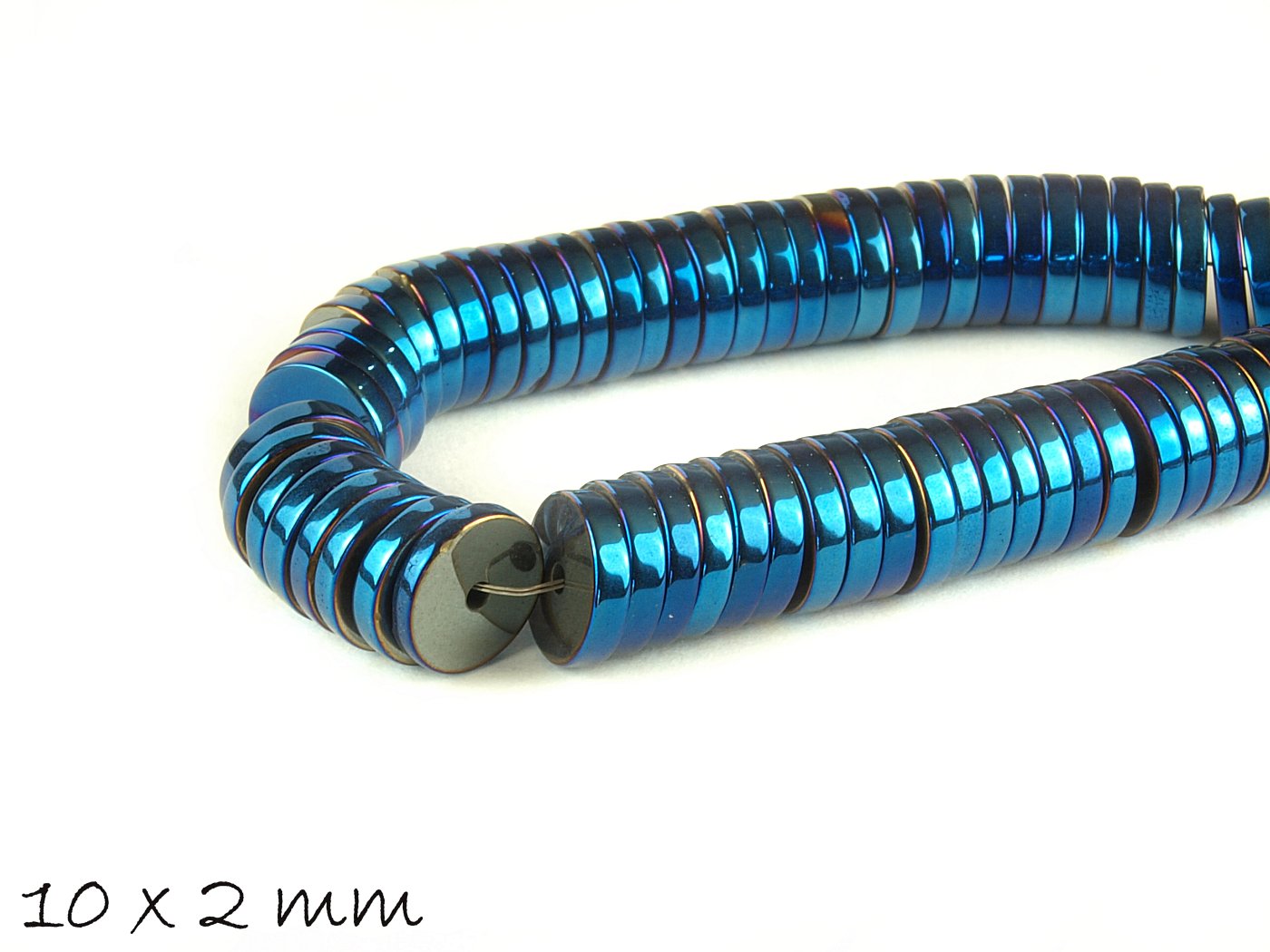 10 Stück Hämatit Perlen, Scheibe, verschiedene Farben, 10 x 2 mm