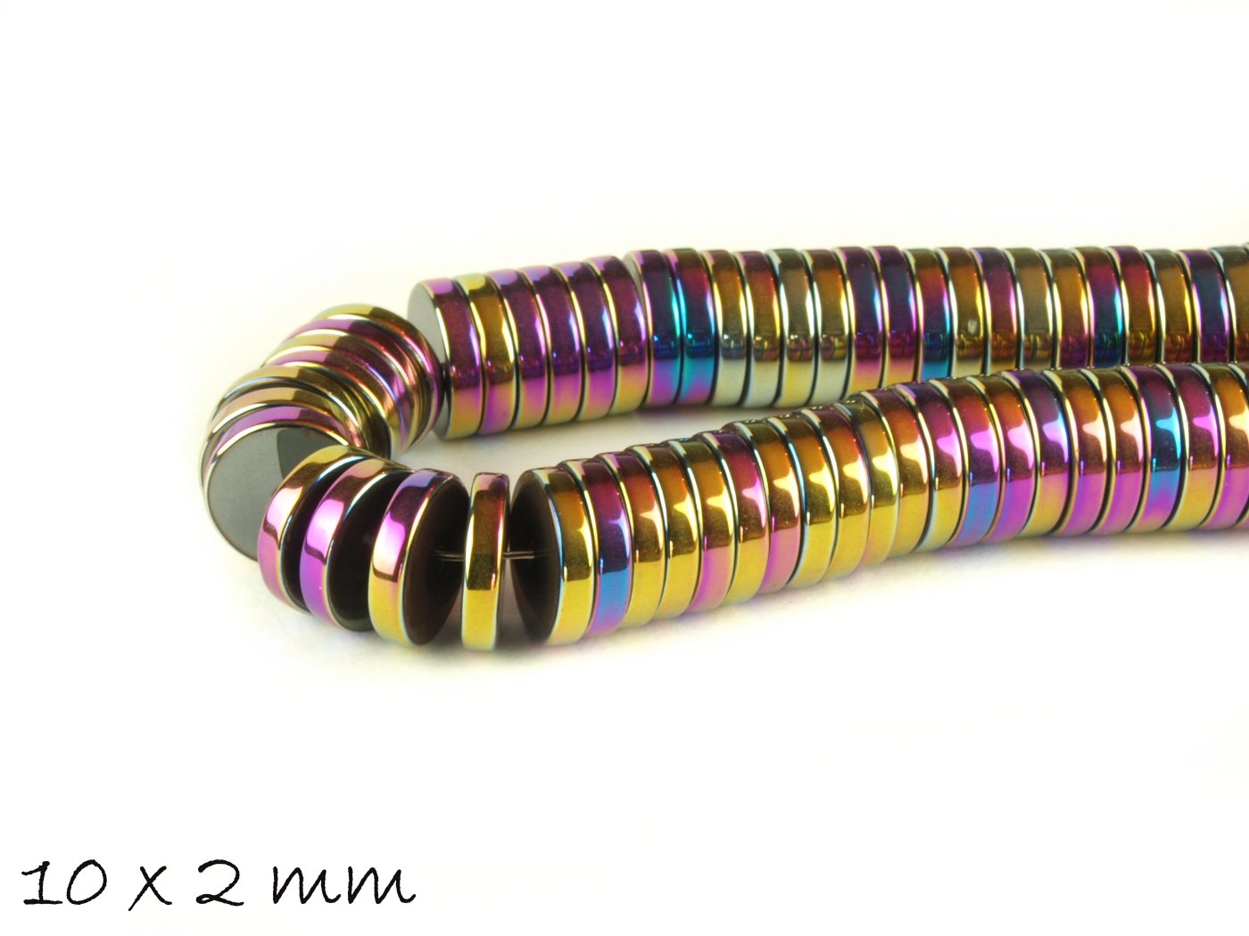 10 Stück Hämatit Perlen, Scheibe, verschiedene Farben, 10 x 2 mm