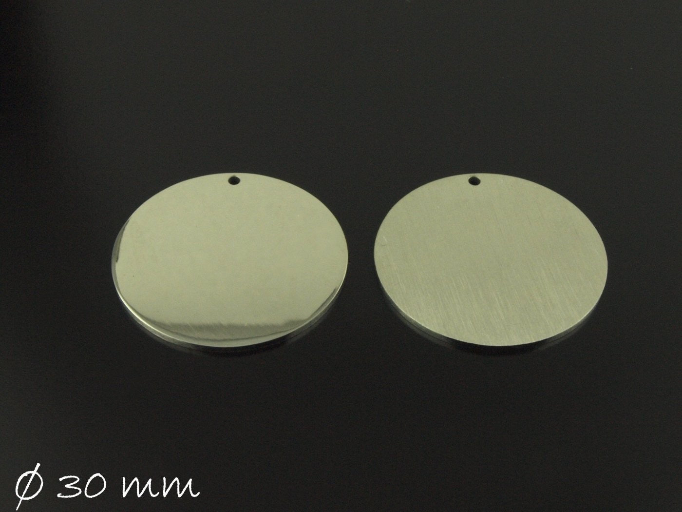 4 Stück Anhänger Edelstahl Stempel Plättchen Ø 30 mm, silber, glänzend