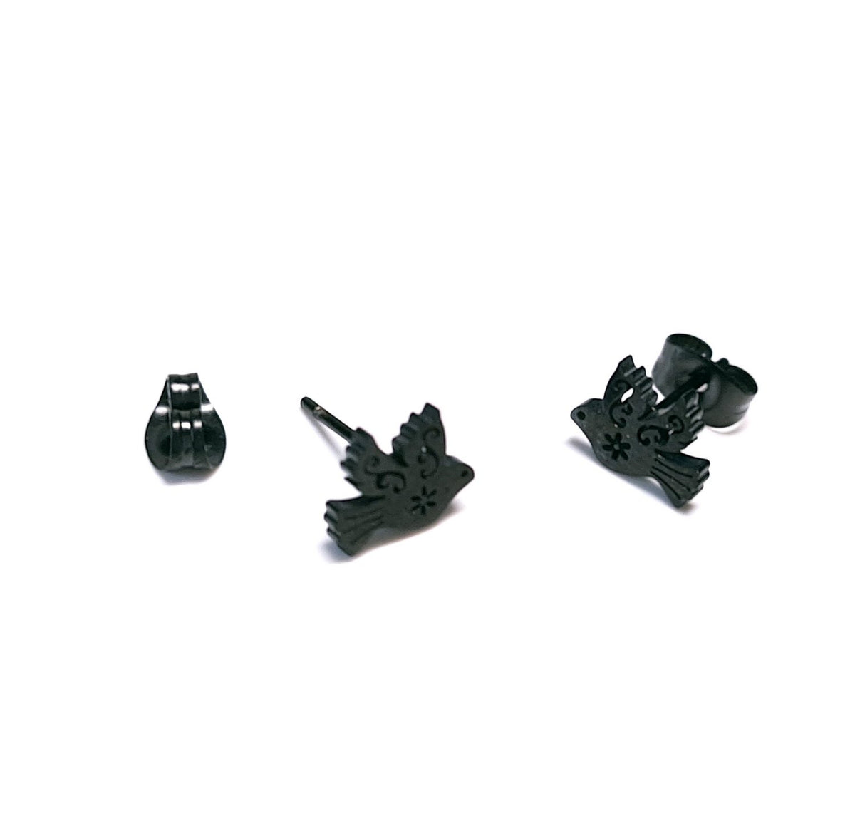 Vogel Ohrstecker Edelstahl Schwarz – Taube Schmuck ca. 1 cm