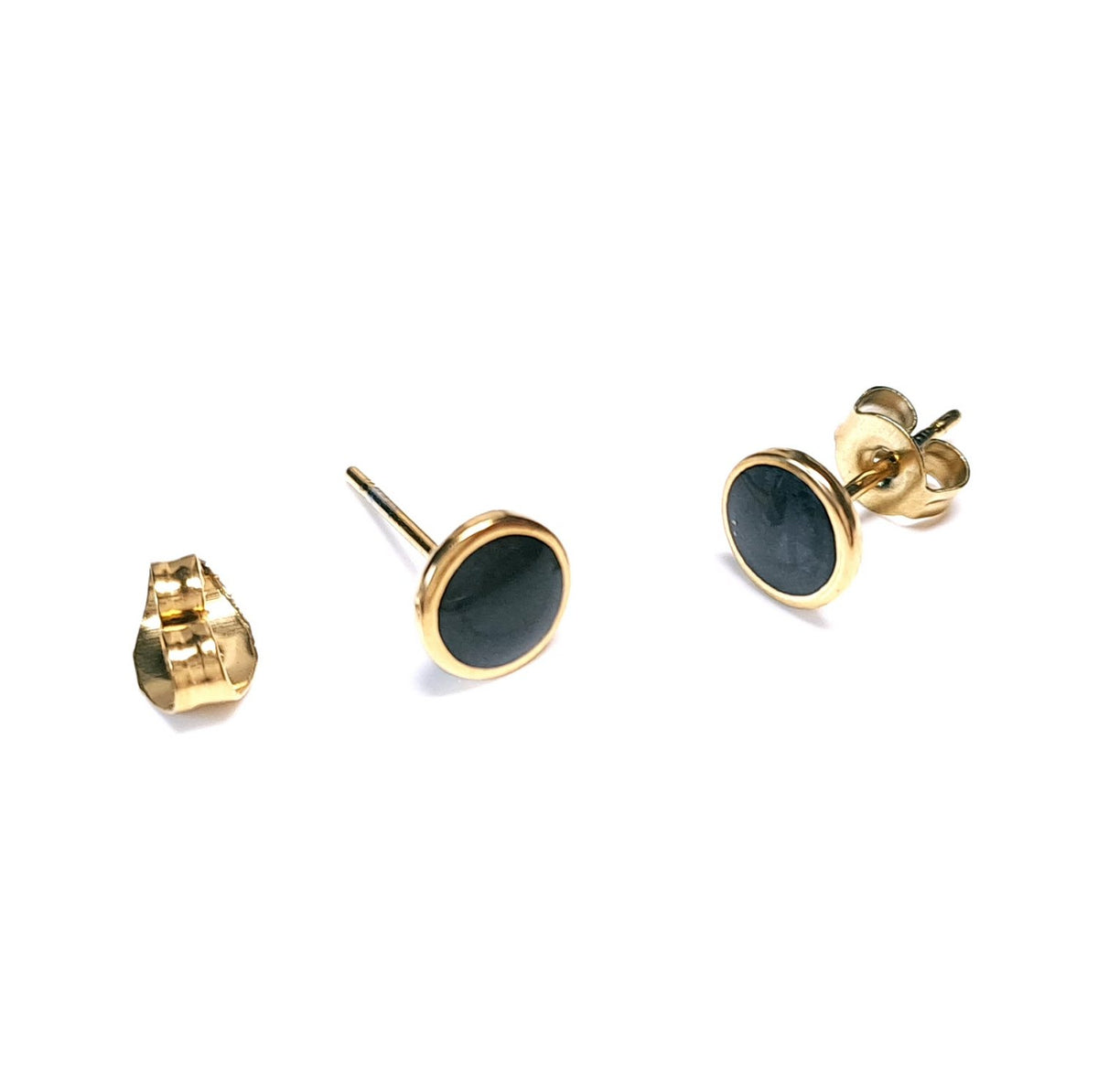 Ohrstecker Gold Edelstahl – Rund mit schwarzer Emaille Ø 0,8 cm