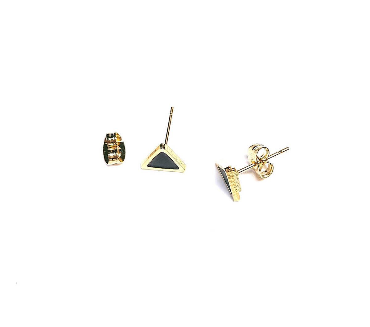 Ohrstecker Gold Edelstahl – Dreieck mit schwarzer Emaille ca. 0,7 cm