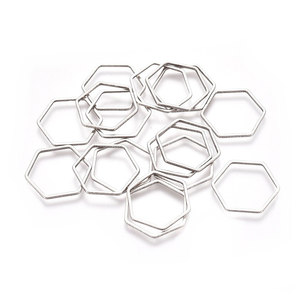 2 Stück Verbinder Gussform für Ice Resin in silber aus Edelstahl, 14 x 12 mm, Giessharz Harz Form, Hexagon