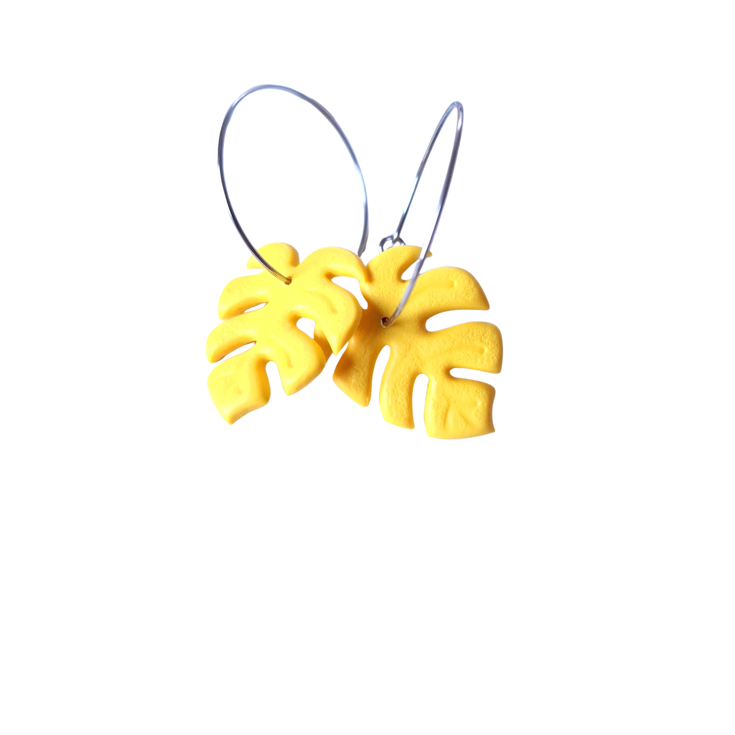 Statement Ohrringe Polymer Clay Monstera Palme Blatt Creole gelb