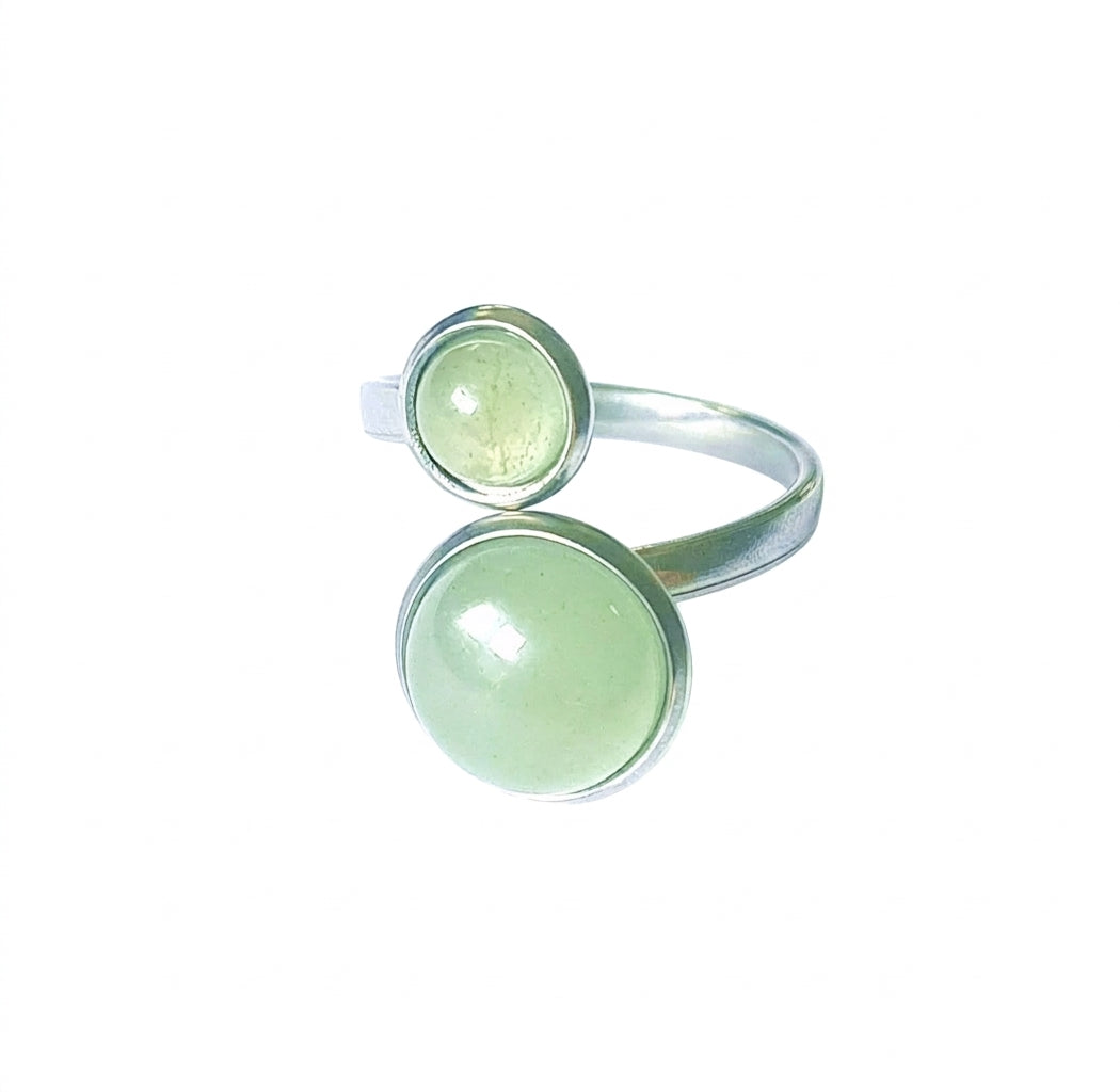 Verstellbarer Edelstahl-Ring mit zwei Aventurin-Cabochons (10 mm & 6 mm)