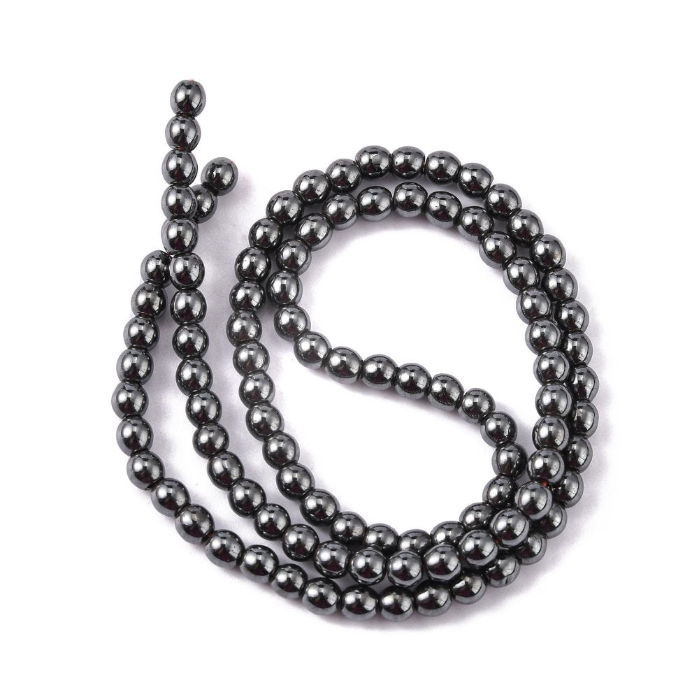 20 Stück Hämatit Perlen, schwarz, gebohrt 4 mm