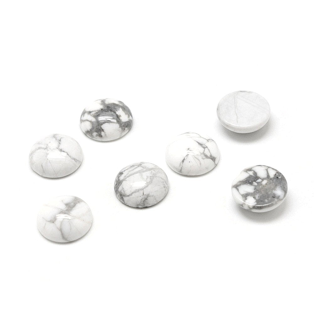 2 Stück Edelstein Cabochons, weißer Howlith, 12 mm