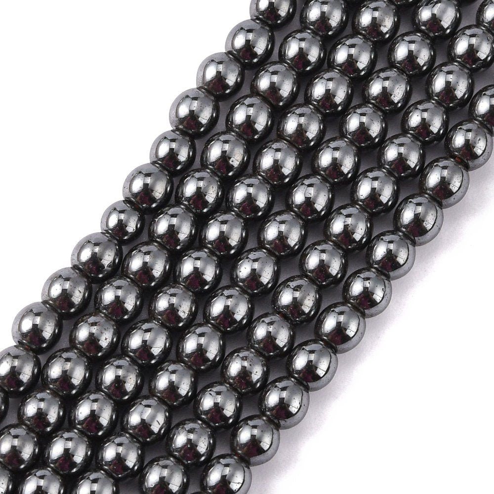 20 Stück Hämatit Perlen, schwarz, gebohrt 4 mm