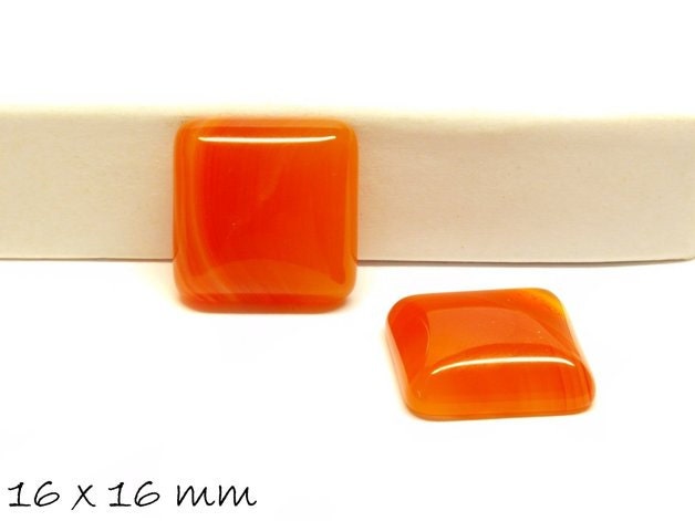 2 Stück Edelstein Cabochons Achat, 16 x 16 mm, rot