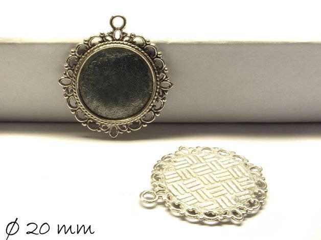 2 Stück Anhänger mit Cabochonfassung / Medaillon Ø 20mm altsilber, 2