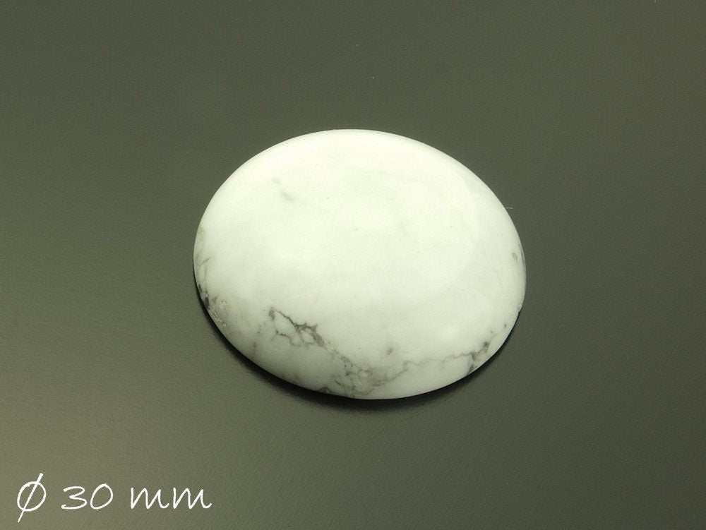 1 Stück Edelstein Cabochon, weißer Howlith, Ø 30 mm