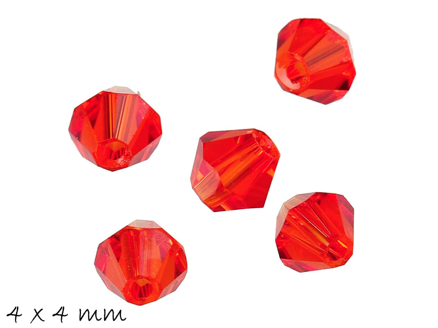 50 Stück Glasperlen, Bicone, facettiert, rot, 4 x 4 mm