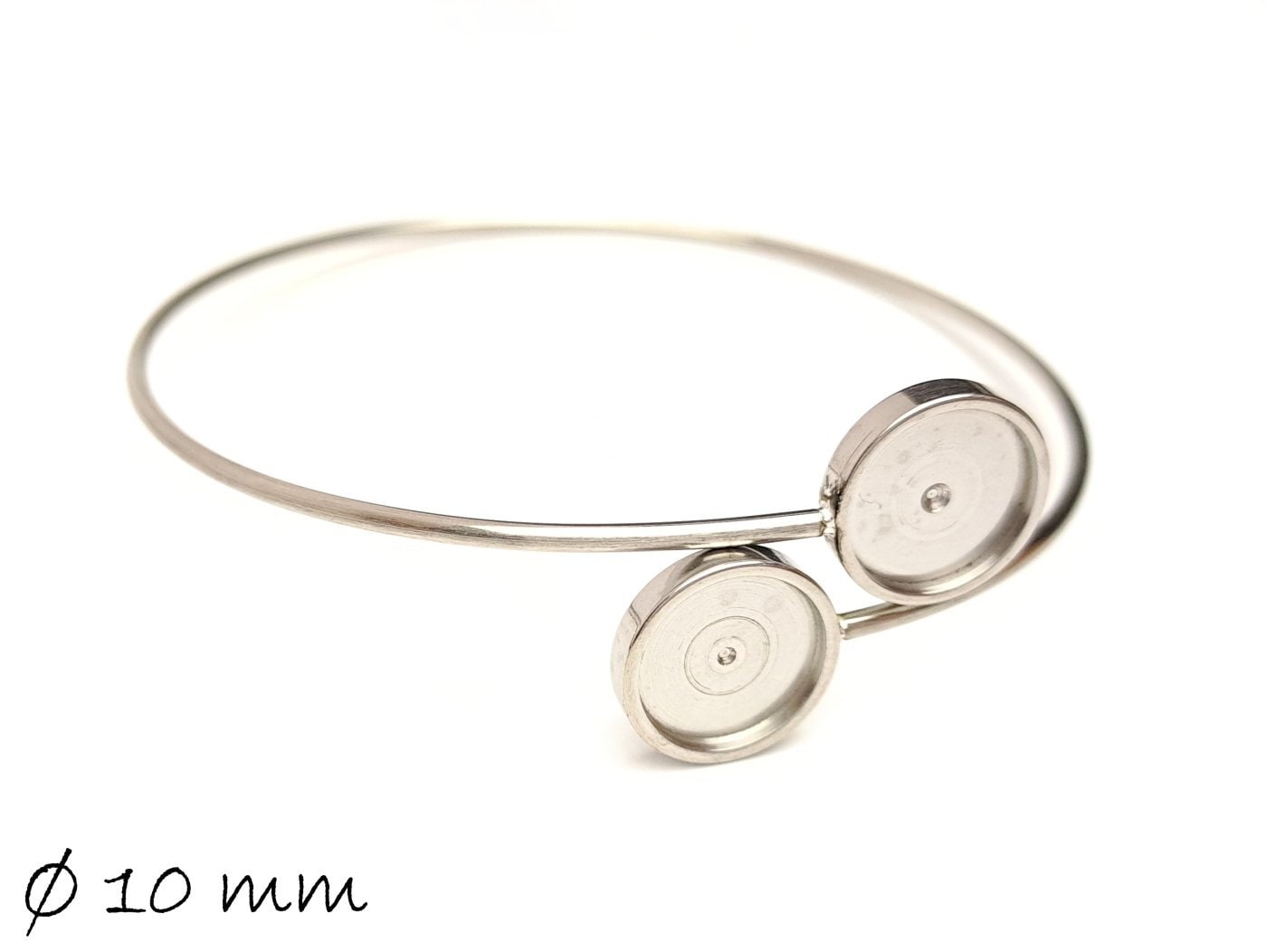 1 Stück Armreifrohling mit Cabochonfassung Ø 10 mm, aus Edelstahl, in silber