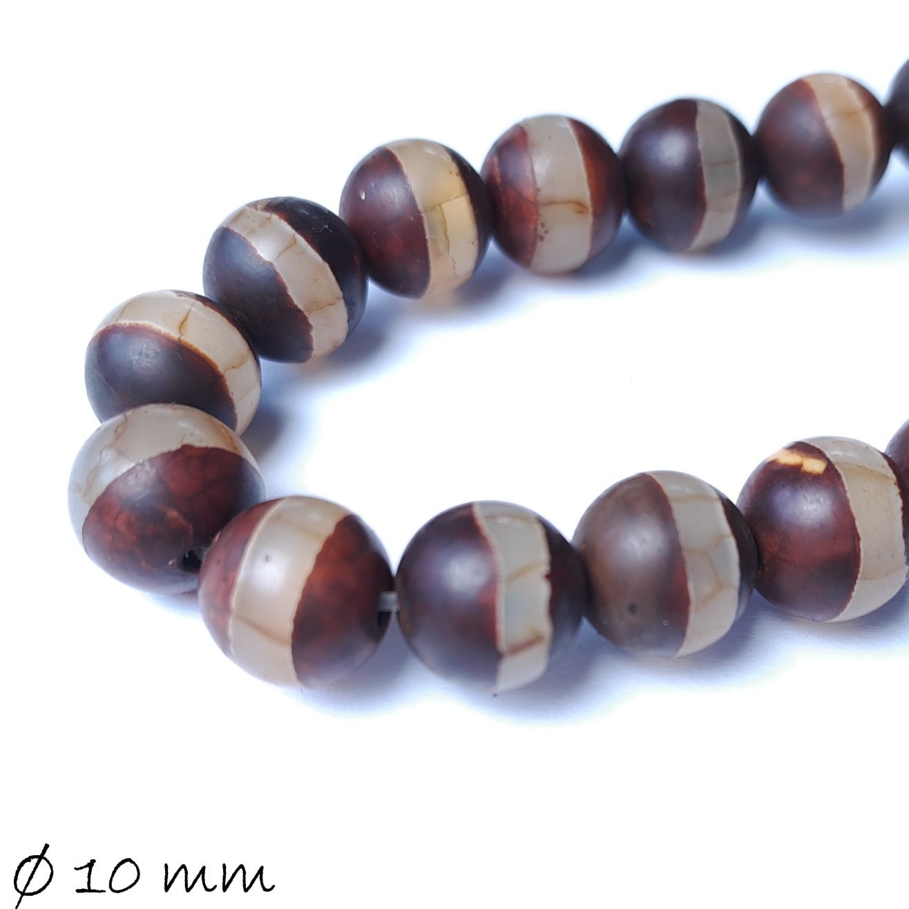 10 Stück Edelstein Perlen, Achat, braun mit Streifen, Ø 10 mm