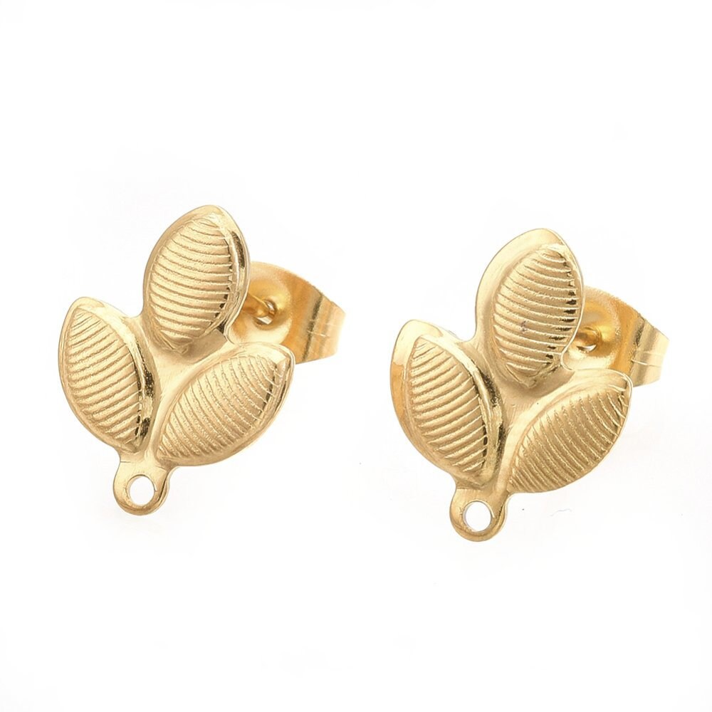 4 Stück Ohrstecker aus Edelstahl, gold, Blatt, Ohrringe, 14 x 11 mm