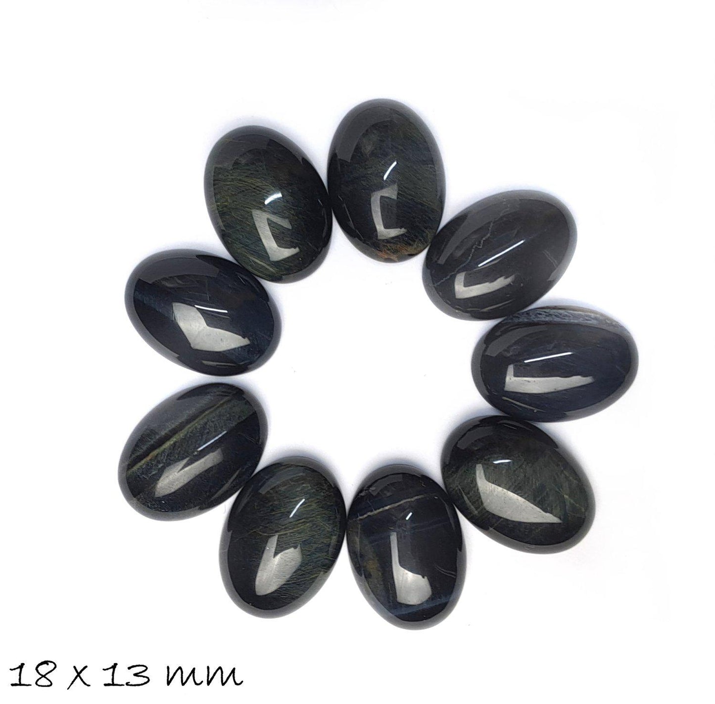 2 Stück Edelstein Cabochons, blau-schwarzer Tigerauge, 18 x 13 mm, oval