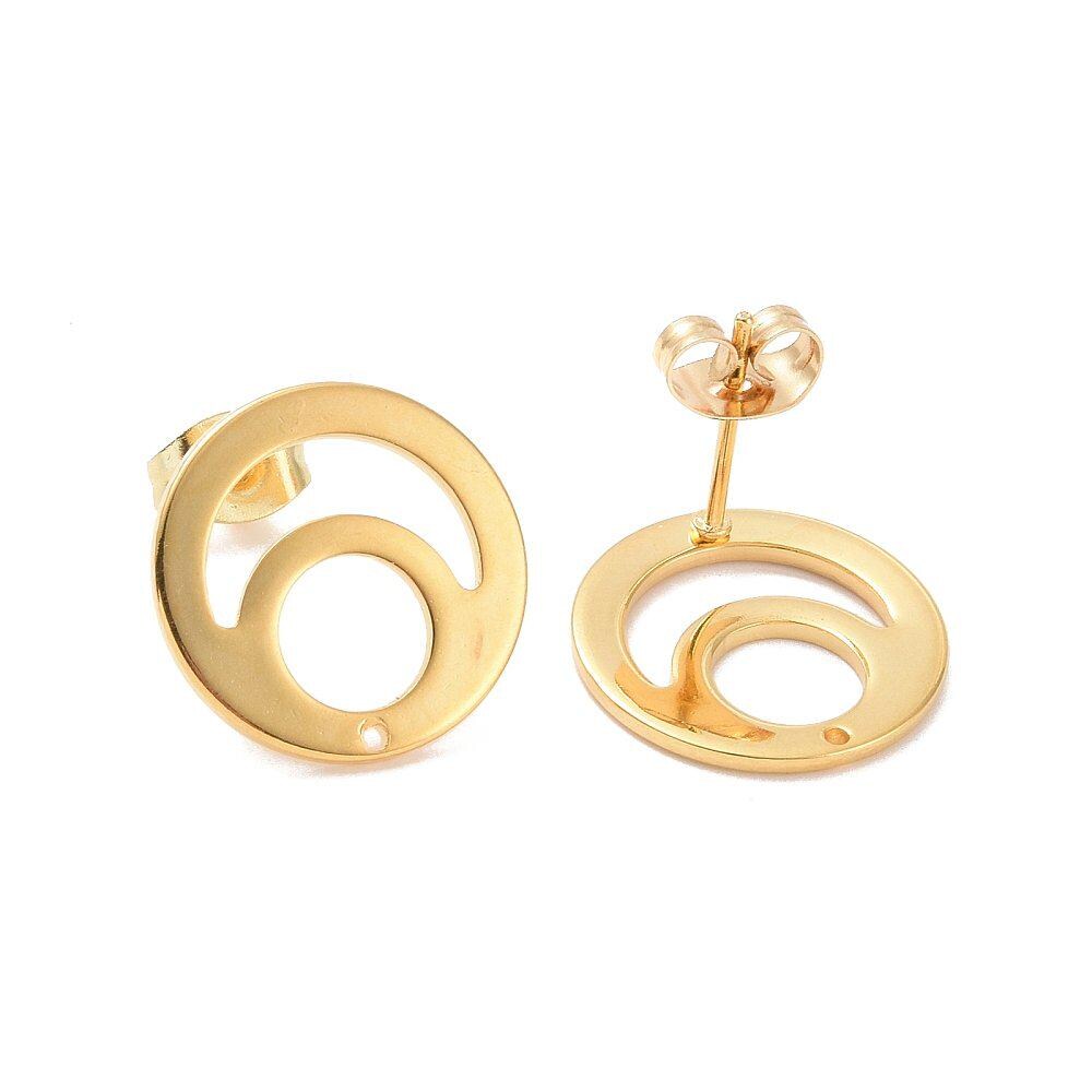 4 Stück Ohrstecker mit Öse aus Edelstahl, gold, rund, Ohrringe, Ø 15 mm