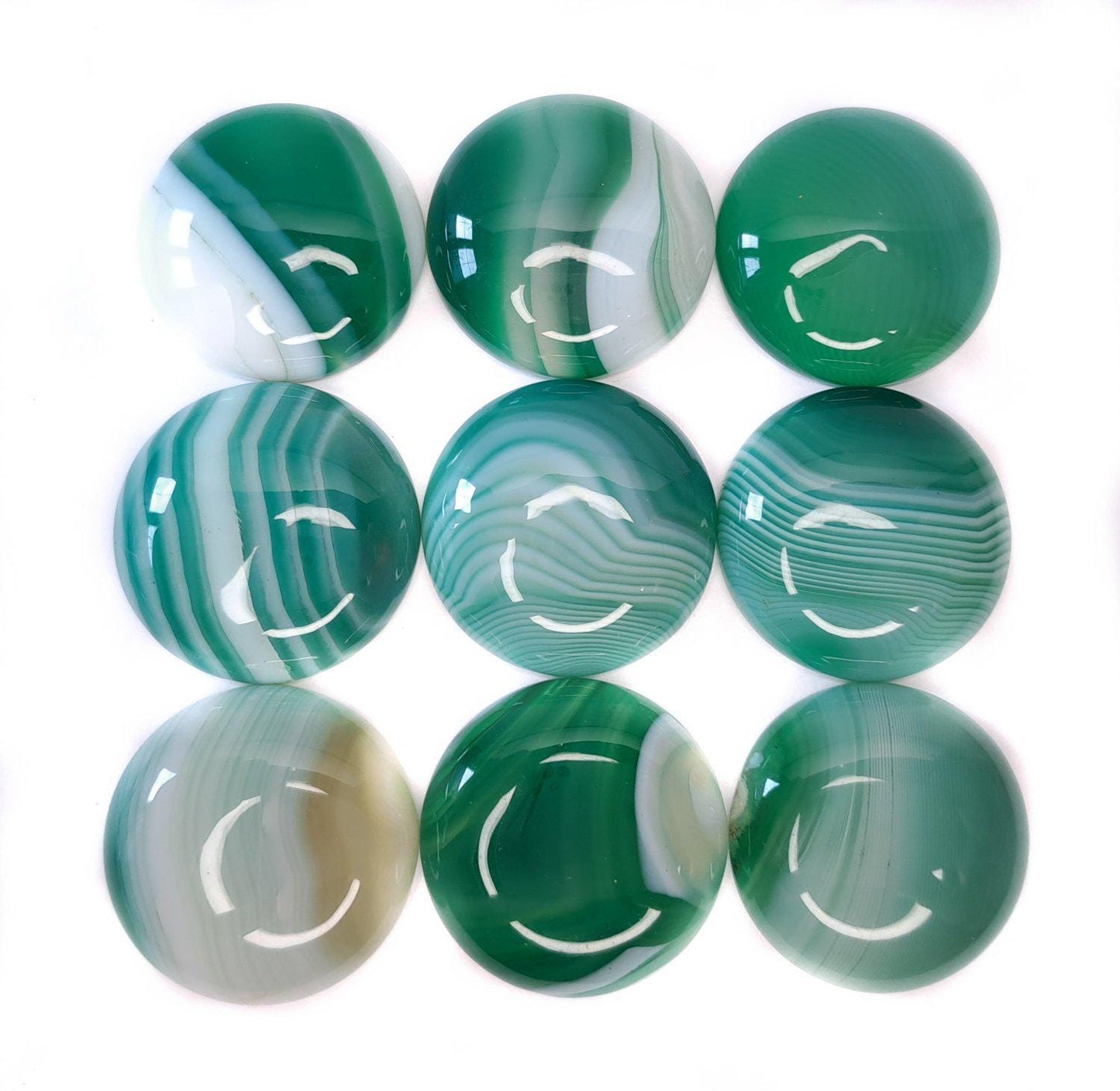 1 Stück Edelstein Cabochon, Achat, Ø 25 mm, grün-weiß