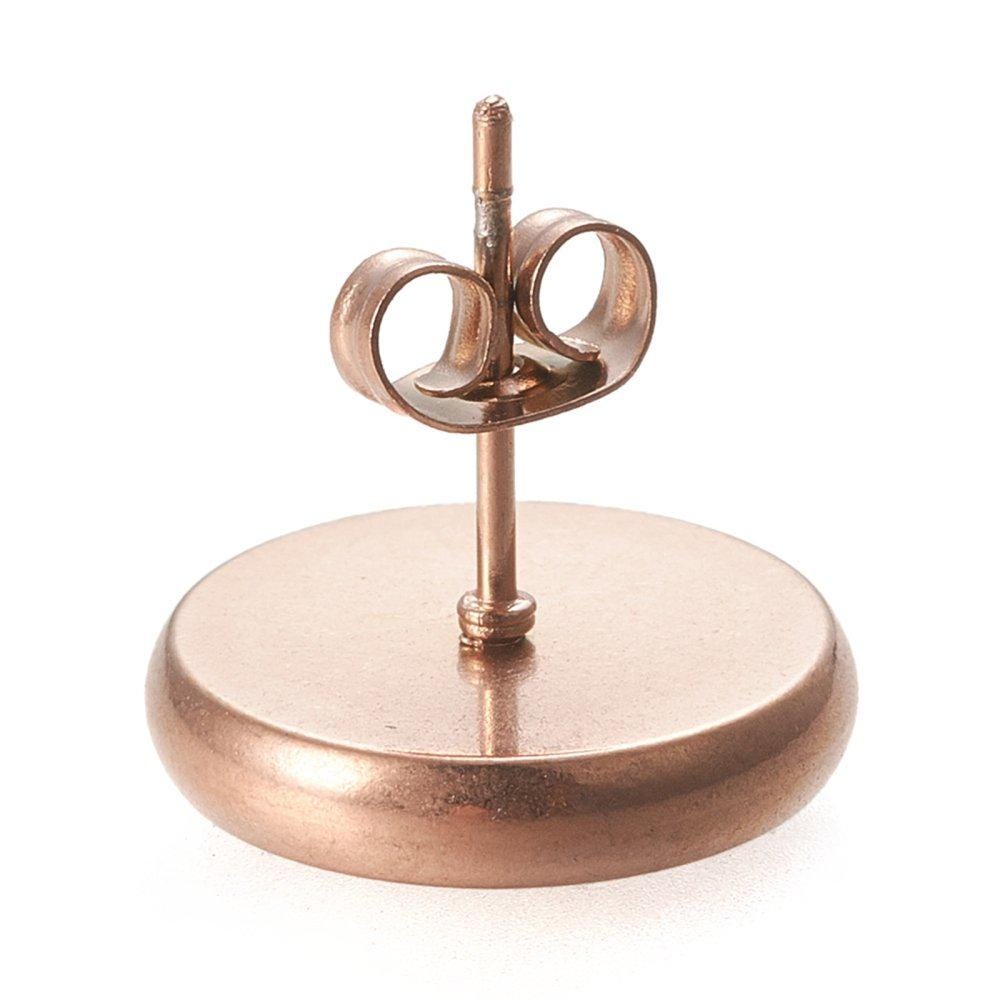 4 Stück Massive Ohrsteckerrohlinge mit Cabochonfassung aus Edelstahl, rosegold, 12 mm