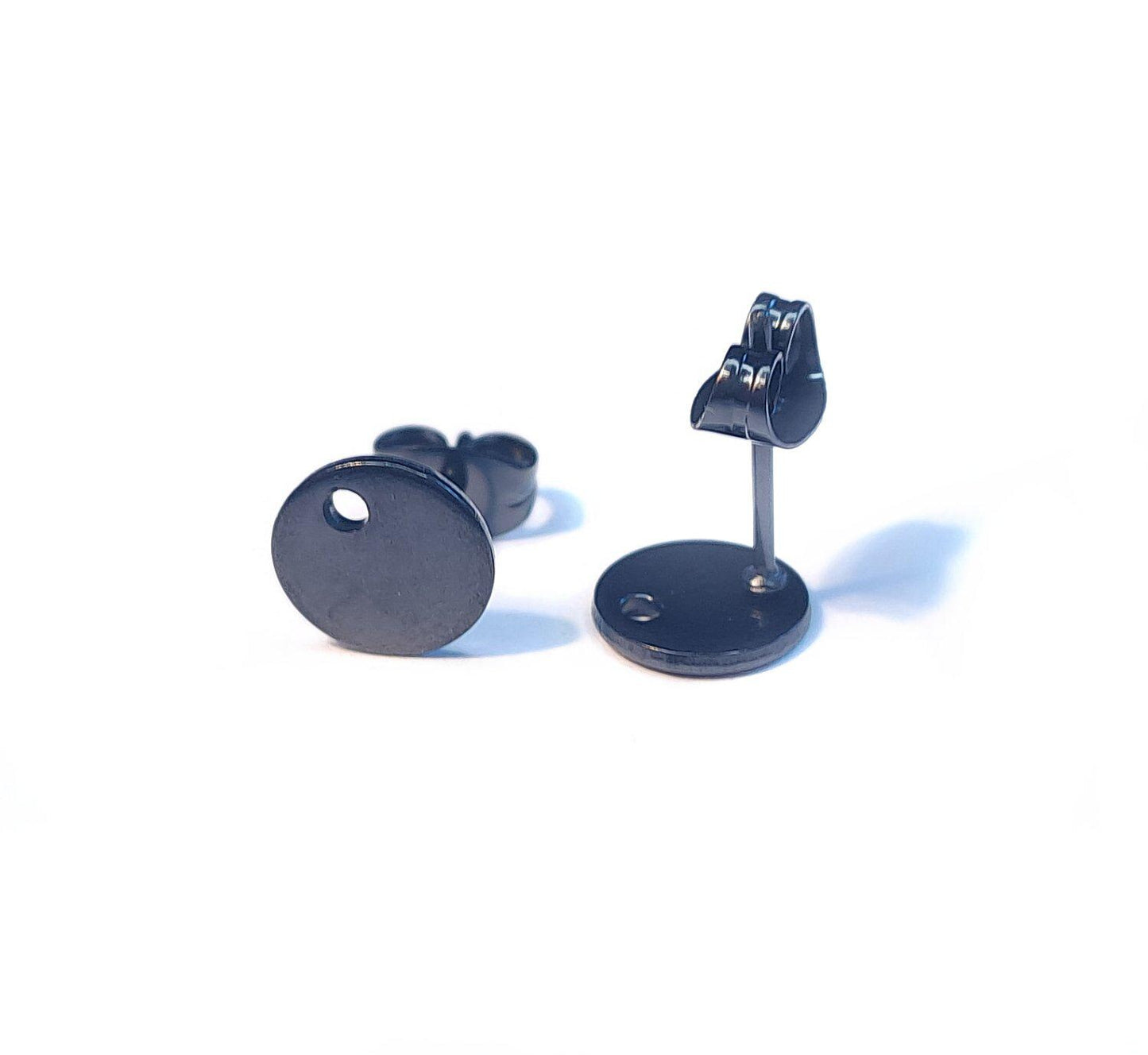 4 Stück Ohrstecker mit Öse aus Edelstahl, schwarz, rund, Scheibe, Ohrringe, 8 mm