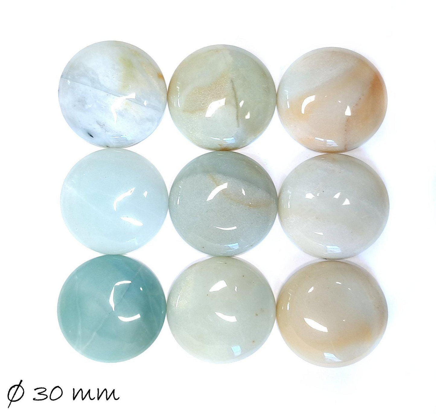 1 Stück Edelstein Cabochon, Amazonit, Ø 30 mm