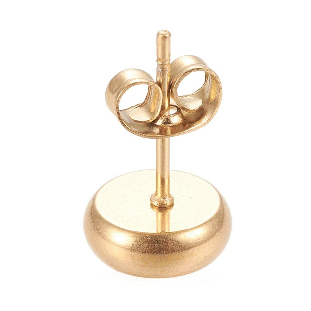 4 Stück mssive Ohrsteckerrohlinge mit Cabochonfassung (6 mm) aus Edelstahl in gold