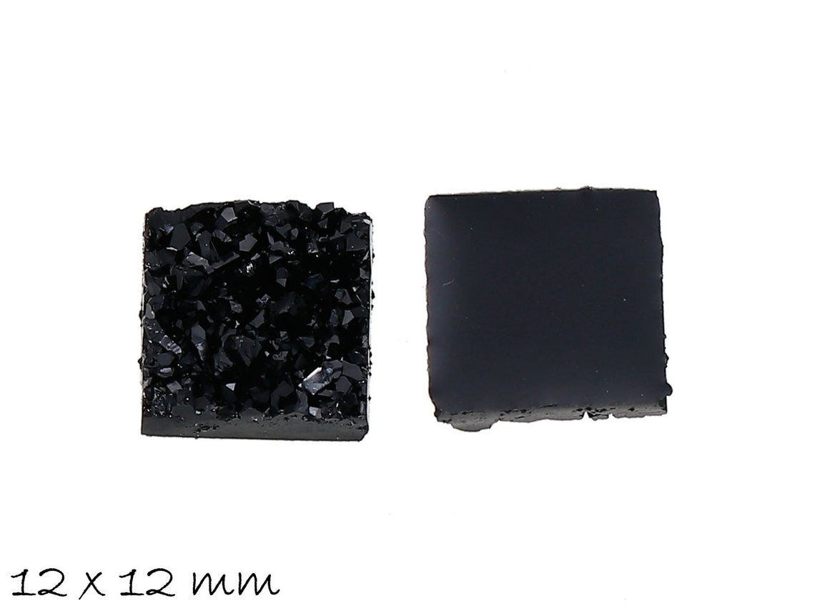 6 Stück quadratische Resin Cabochons DruzyImitat 12 x 12 mm schwarz