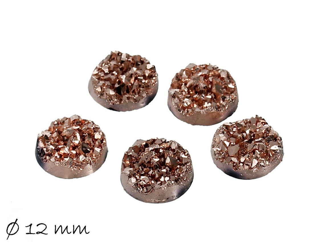 8 Stück Runde Resin Cabochons Druzy-Imitat 12 mm, rosegold