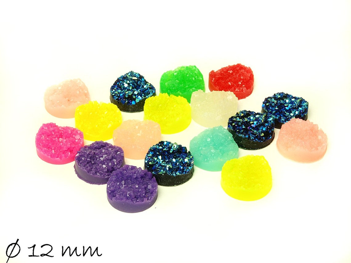 30 Stück runde Resin Cabochons Druzy-Imitat 12 mm, Farbmix