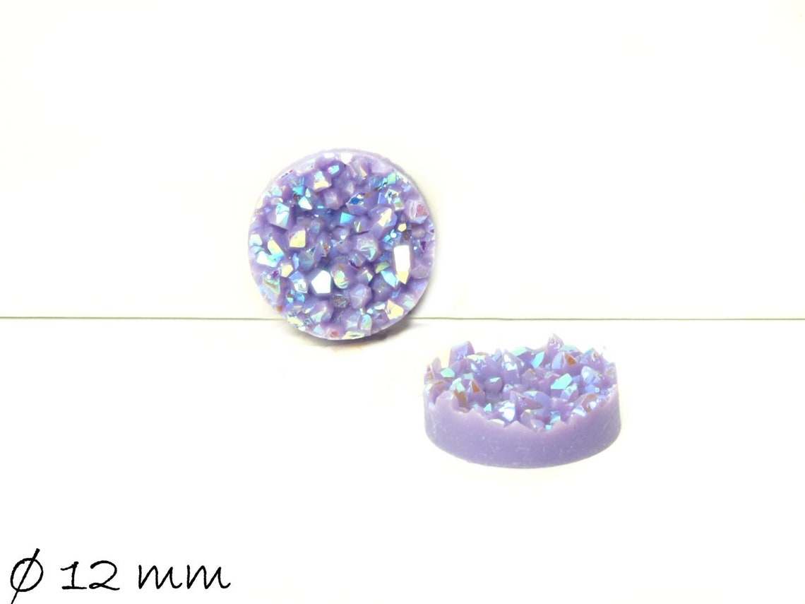 8 Stück Stück runde Resin Cabochons Druzy-Imitat 12 mm, lila