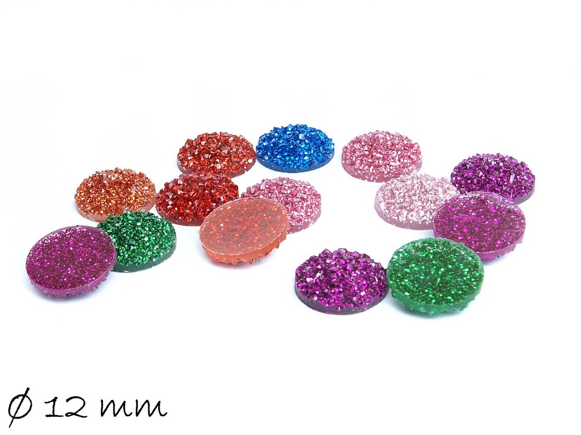 30 runde Resin Cabochons Druzy-Imitat 12 mm, Farbmix 2