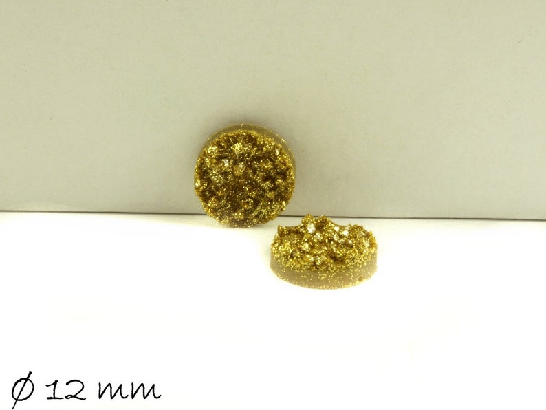 8 Stück runde Resin Cabochons Druzy-Imitat 12 mm, gold