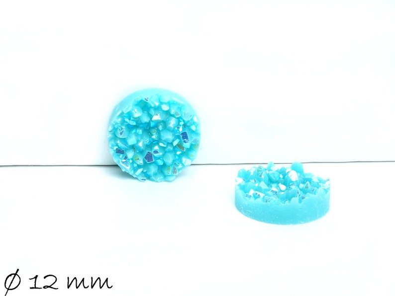 8 Stück Stück runde Resin Cabochons Druzy-Imitat 12 mm, hellblau