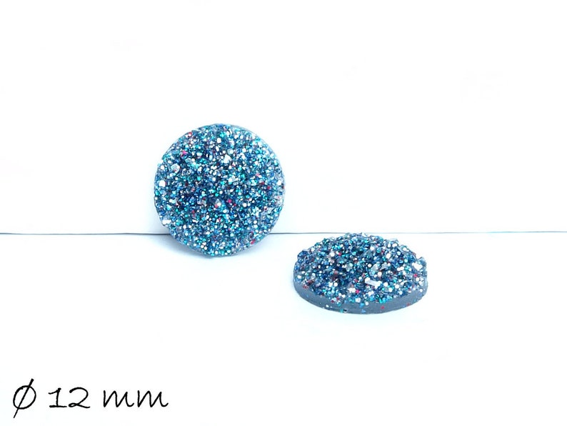 8 Stück runde Resin Cabochons Druzy-Imitat, 12 mm, blau, Variante 2