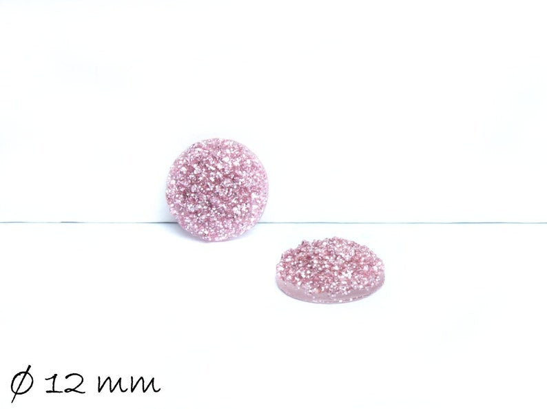 8 Stück runde Resin Cabochons Druzy-Imitat 12 mm, rosa