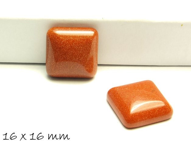 2 Stück Glascabochons, Goldfluss, 16 x 16 mm