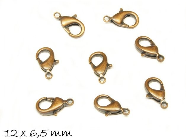 10 Stück Karabiner Verschlüsse kupfer, 12 mm