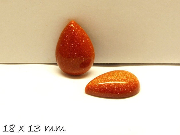 2 Stück Glascabochons, Goldfluss, Tropfen 18 x 13 mm