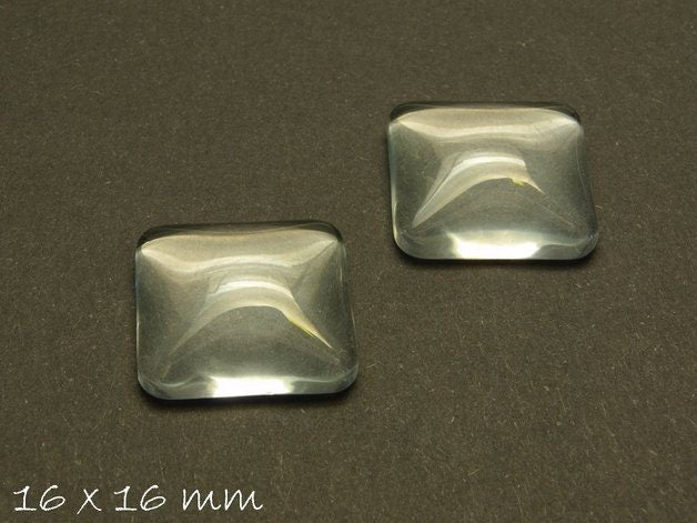 10 Stück eckige klare 16 x 16 mm Glas Cabochons Quadrat