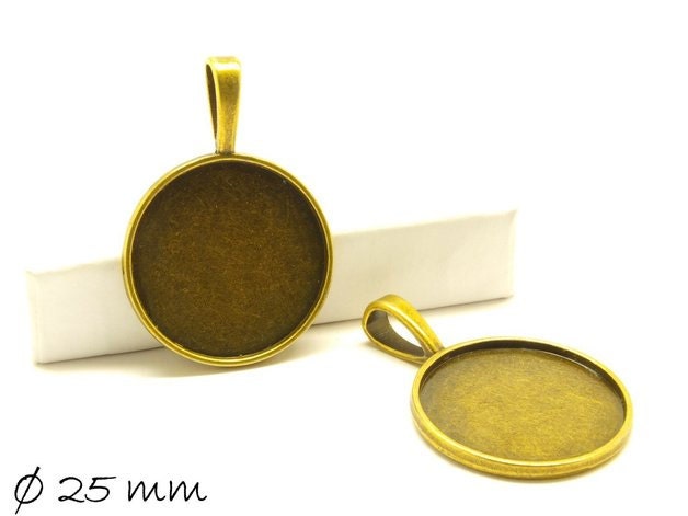 2 Stück Anhänger mit Cabochonfassung / Medaillon, 25 mm, bronze