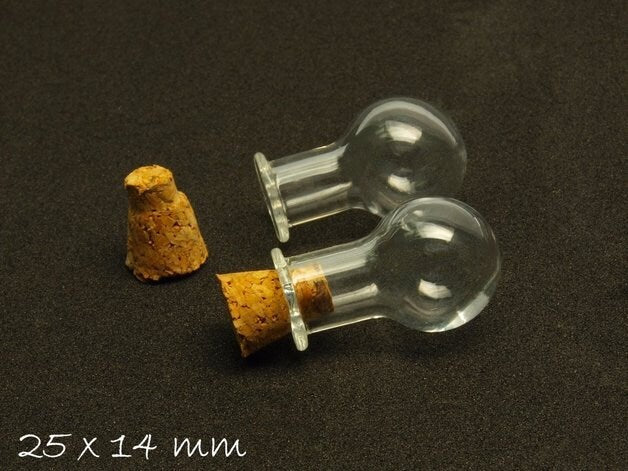 1 Stück Glasperlen Phiole hohl mit Korken Anhänger, rund