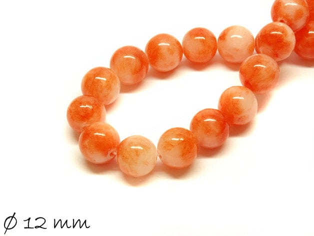 10 Stück Edelstein Jadeperlen orange rosa 12 mm