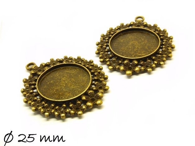 2 Stück Anhänger mit Cabochonfassung / Medaillon, 25 mm, bronze 3