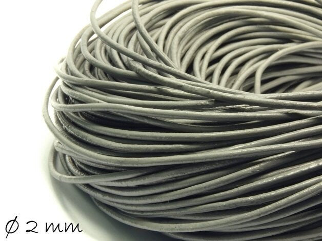 0,70EUR/m - 5 m Lederband, grau, Ø 2 mm