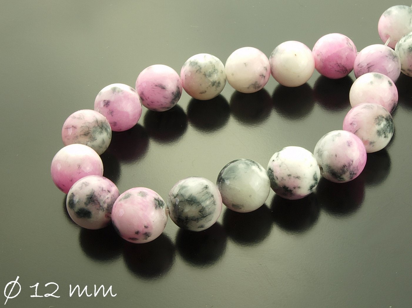 10 Stück Edelstein Jadeperlen grau weiß rosa 12 mm