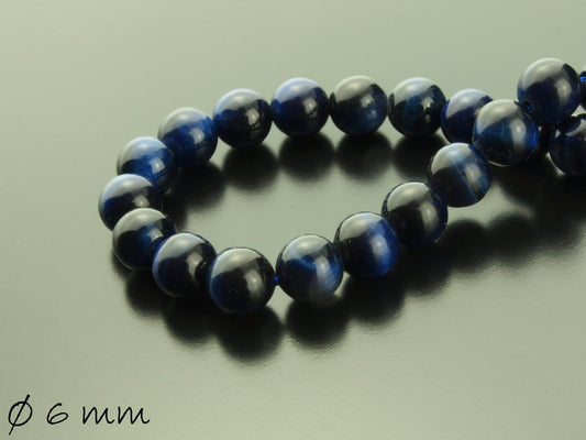 10 Stück Edelstein Perlen, Tigerauge blau Ø 6 mm