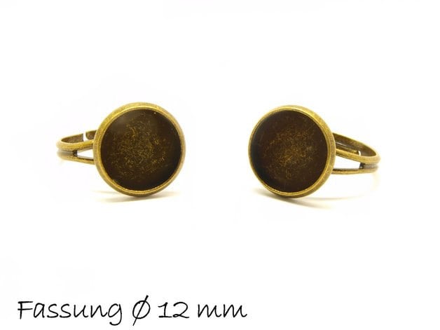 2 Stück Ringrohlinge 17 mm bronze mit 12mm Cabochonfassung