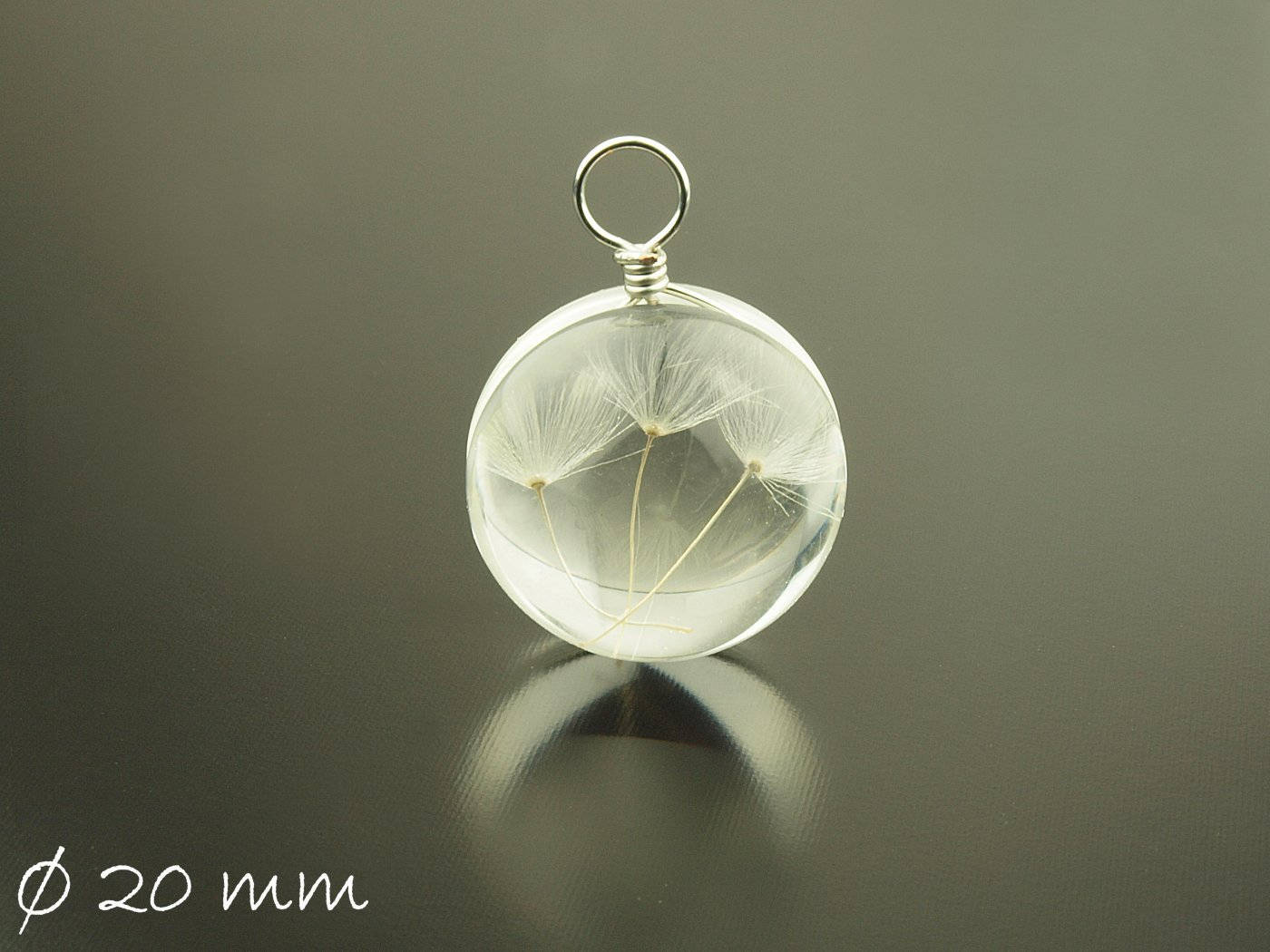 1 Stück Anhänger Glaskugel mit echten Pusteblumen Ø 20 mm